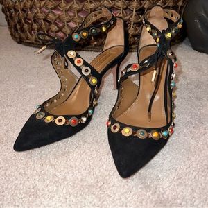 AQUAZZURA Byzantine Studded Suede heels